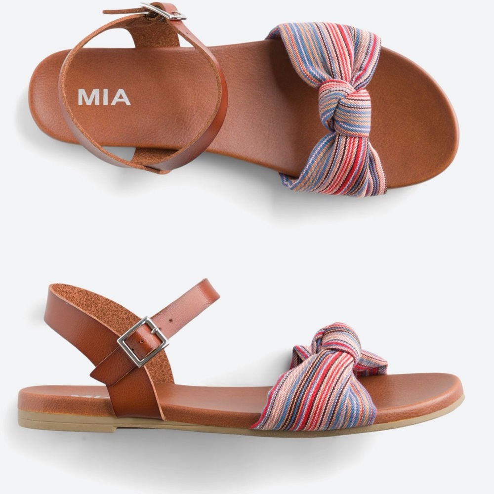 MIA Brown Strappy Sandals with Multicolor Knot Front